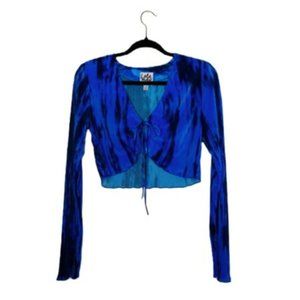 Lola May Blue & Black Plisse Keyhole Crop Top Size 12 NWOT